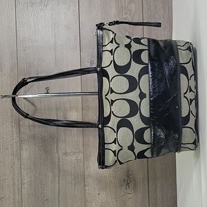 Coach 12429 Black Stripe Signature Tote Shoulder Bag Handbag